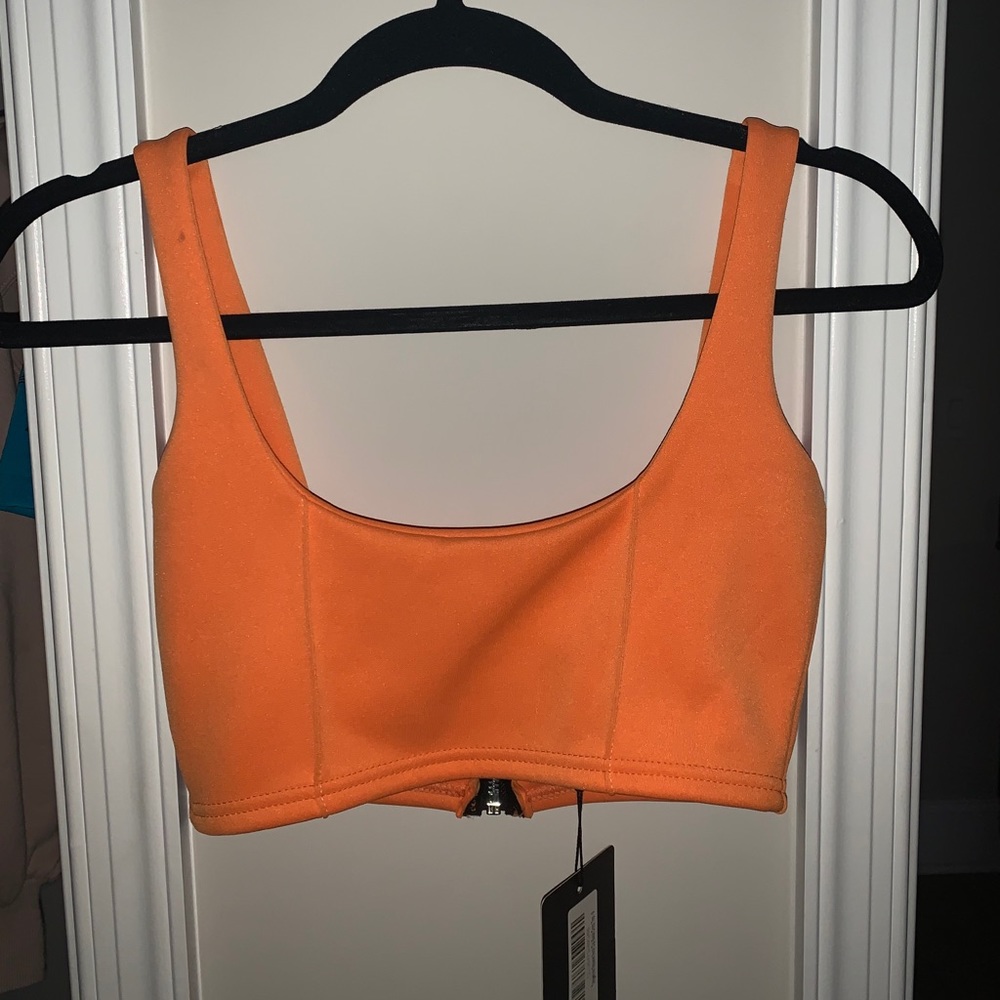 Orange Zip Back Crop Top - Picture 6 of 7